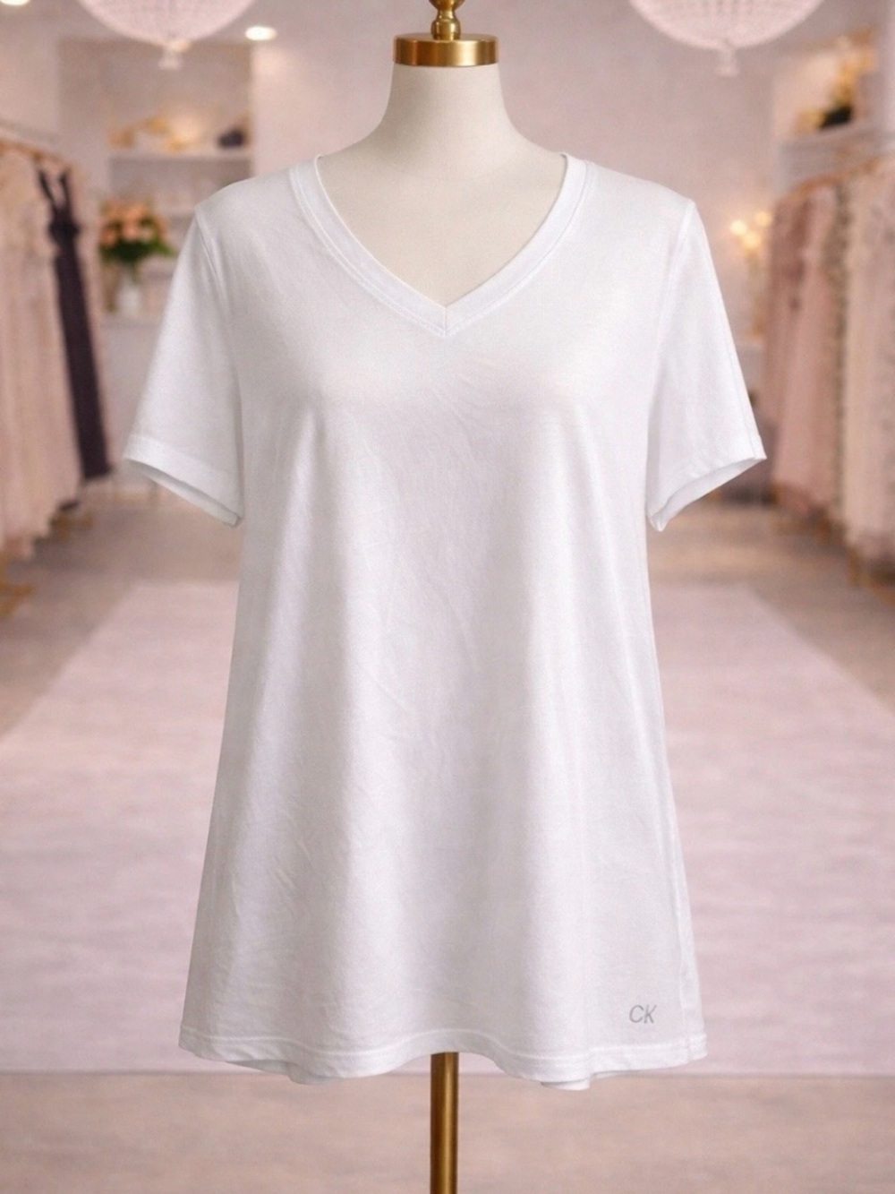Calvin Klein White V Neck Tunic Top Short Sleeve 3X NWT